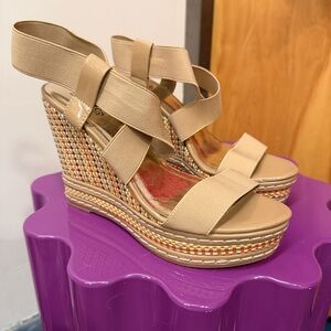 Charles By Charles David Tan Wedges with multicolor stripe platforms - size 7